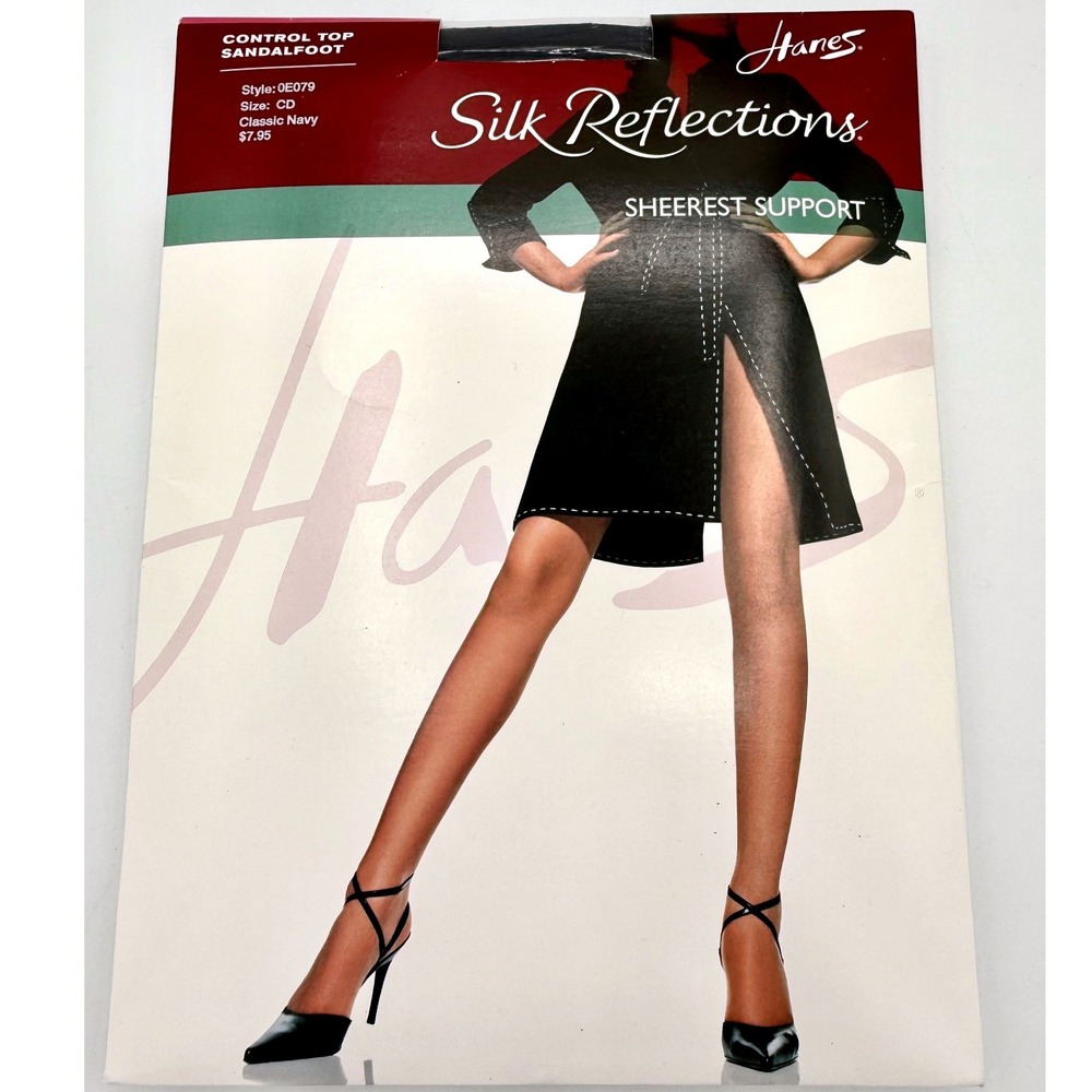 Hanes Silk Reflections Sheerest Support Control Top Sandalfoot Navy